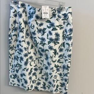 J. Crew White and Blue Floral Pencil Skirt